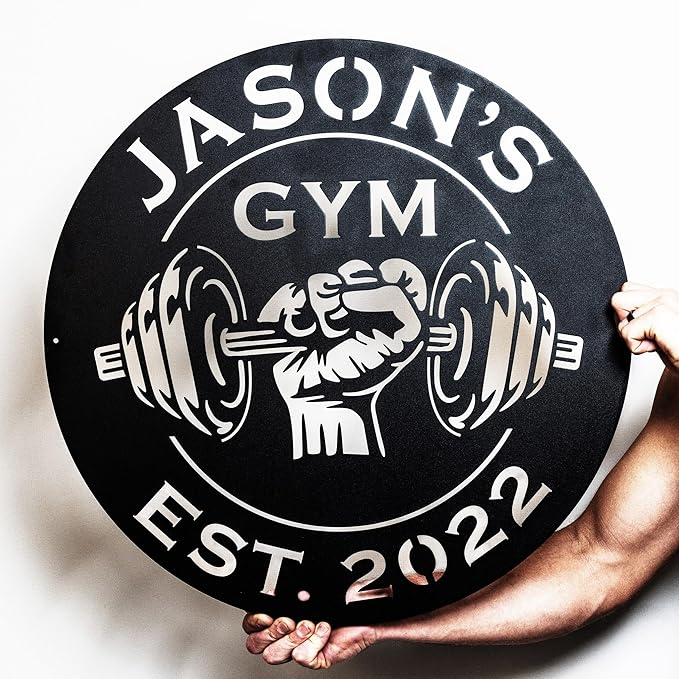 Custom Metal Dumbbell Gym Name Sign, Weightlifting Workout Room Wall Art, Personalized Home Gym Sign, Custom Gym Decor, Workout Garage-StrideForce Fitness
