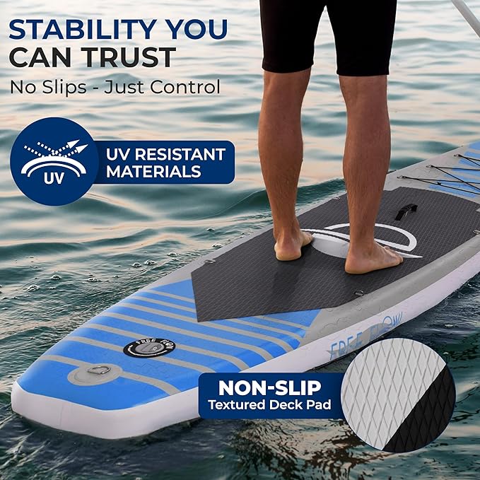 SereneLife Inflatable Stand Up Paddle Board with Premium SUP Accessories – Wide Stable Design with Non-Slip EVA Deck Pad for Adults and Youth of All Skill Levels, 350 lbs Capacity-StrideForce Fitness