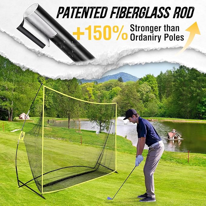 PodiuMax Golf Net, 10x7ft Golf Practice Net with Noise Reduce Silk Target Driving Real Balls, Hitting Nets for Backyard Garage, Improve Chipping Putting Pitching, Gift for Men & Golfers-StrideForce Fitness