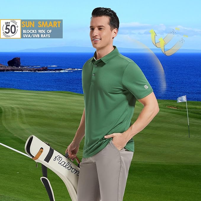 Mens Golf Shirt Short Sleeve Moisture Wicking Dry Fit Performance Solid Casual Pique Collared Golf Polo Shirts for Men-StrideForce Fitness