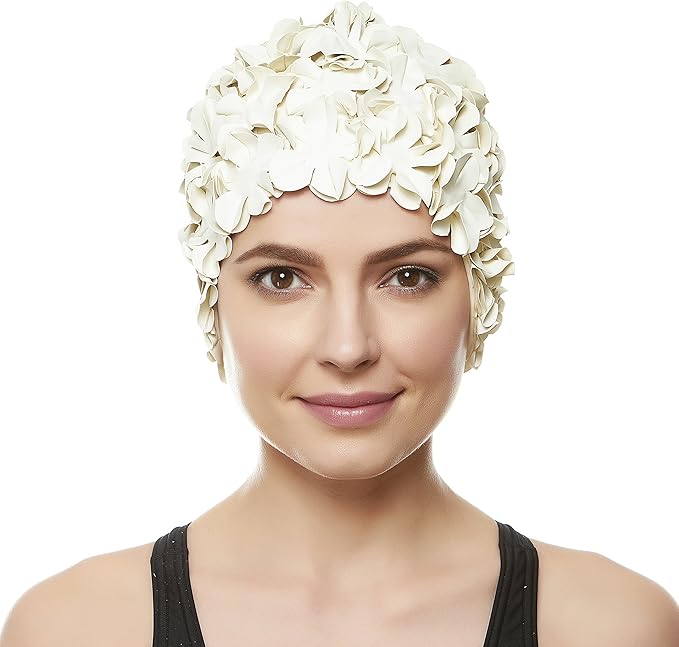 BEEMO Floral Petal Ladies Bathing Swim Cap Women Retro Swim Hat Long/Short Hair-StrideForce Fitness