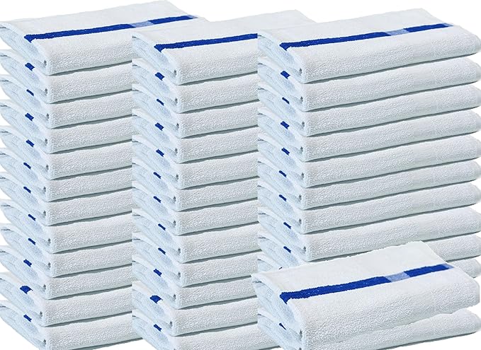 Towels N More 24x48 Soft Poolside Towels - 36 Large Super Absorbent Pool Towel White and Blue Center Stripe - Ideal for Home, Pool, Spa, Gym, Hotel, Motel Rental Room Use - 100% Cotton Bath Towels-StrideForce Fitness