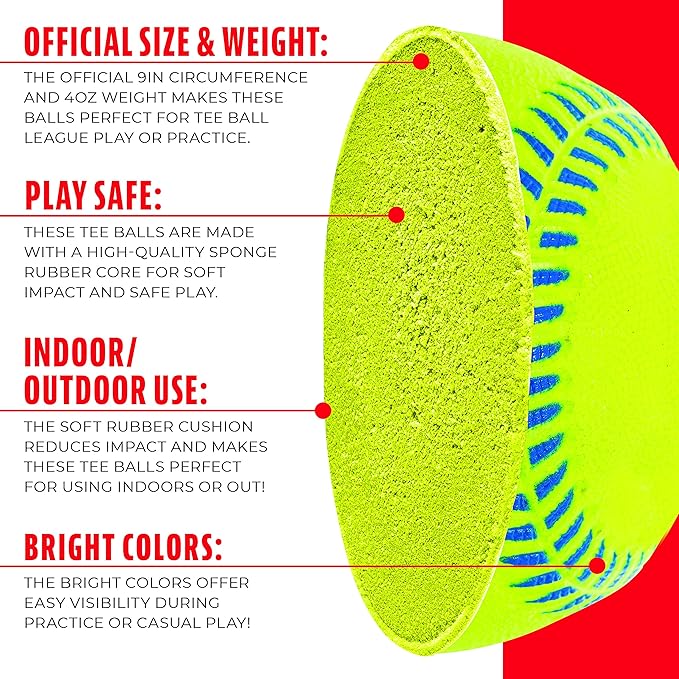 Franklin Sports - Pro Brite - Neon Rubber Teeball - MLB - Youth Tball - Baseball + Softball - Indoor & Outdoor Use-StrideForce Fitness