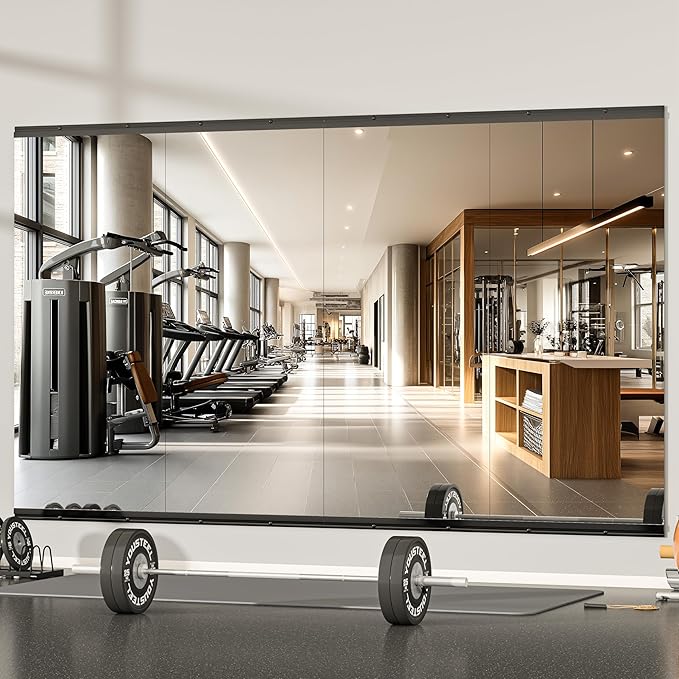 Hasipu 48''x30'' Home Gym Mirror Large Full Length Wall Mounted Full Body Mirror for Yoga Dance Fitness Exercise Studio Bedroom Garage, Frameless Tempered Glass Workout Mirrors Black Rectangular-StrideForce Fitness