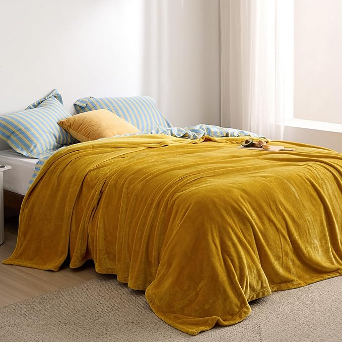 Bedsure Fleece Blanket Queen Blanket Gold Yellow - Bed Blanket Soft Lightweight Plush Fuzzy Cozy Luxury Microfiber, 90x90 inches-StrideForce Fitness