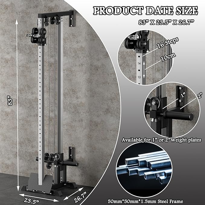 Fitness Wall Mount Cable Crossover Machine – Multi-Functional Dual Pulley System, Home Gym Equipment with Commercial-Grade Steel Frame and 400 lb Load Capacity for Home Gym.-StrideForce Fitness