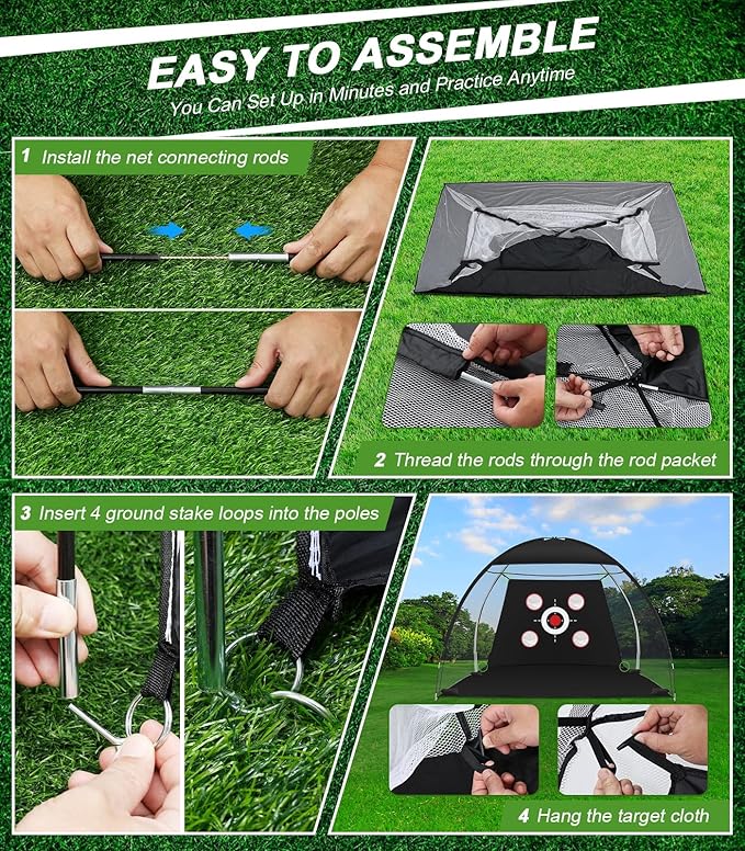 Golf Net, 10x7FT Golf Practice Net with Tri-Turf Mat for Outdoor Indoor, All-in-One Golf Hitting Aid Nets for Backyard Training Driving Chipping Swing, Gifts for Men/Him/Dad/Golfer-StrideForce Fitness