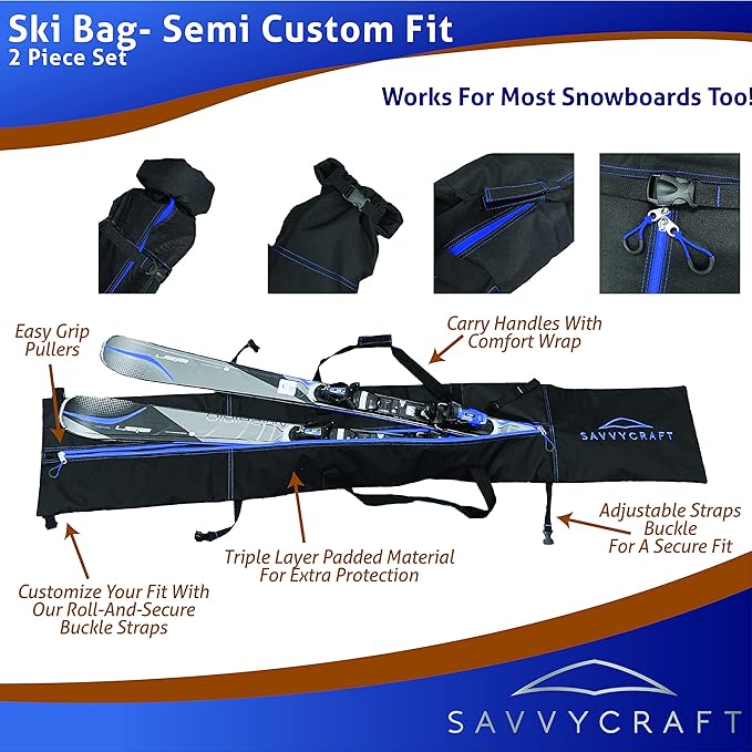 Savvycraft Padded Ski bag and Boot Bag Combo, Thick Padded Ski and Boot Bag 2-Piece Set for Protection and Easy Travel-StrideForce Fitness