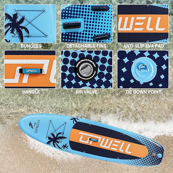 UPWELL 10'6"/11'/11'6" Inflatable Paddle Board, Stand Up Paddlboard for Youth & Adults, Stable Design, Premium SUP Accessories, Backpack, Leash, Hand Pump, Fins-StrideForce Fitness