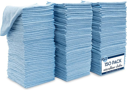 S&T INC. 150 Pack Microfiber Cleaning Cloth, Bulk Towels for Home, Reusable Microfiber Towels for Cars, Cleaning Rags, Light Blue, 11.5 Inches x 11.5 Inches, 150 Count-StrideForce Fitness