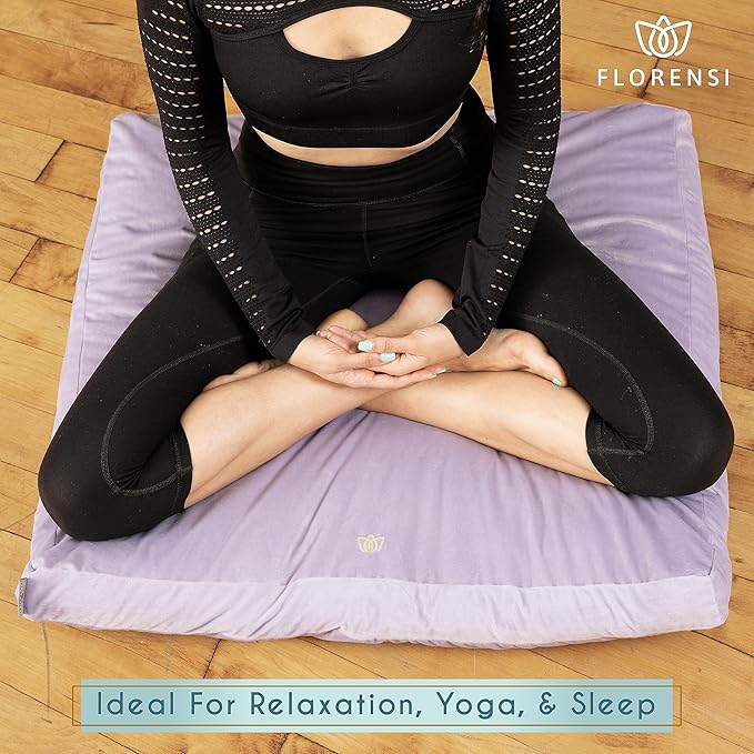 Florensi Meditation Cushion - Comfortable Floor Pillow - Traditional Tibetan Meditation Pillow with Beautiful Velvet Cover - Large Floor Cushion Seating for Adults - Premium Yoga Buckwheat Bolster