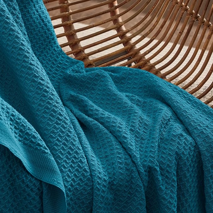 Bedsure 100% Cotton Blanket King Size for Bed - Breathable and Soft, Waffle Weave Blanket for Summer, Thick Cozy Fall Blankets for Women Gift, Teal, 104x90 inches-StrideForce Fitness