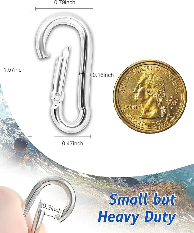 Small Carabiner Clip, 30pcs 1.57inch Mini Carabiners Clips, M4 Stainless Steel Spring Snap Hook Heavy Duty, Locking Carribenares for Climbing Hiking Camping Fishing-StrideForce Fitness
