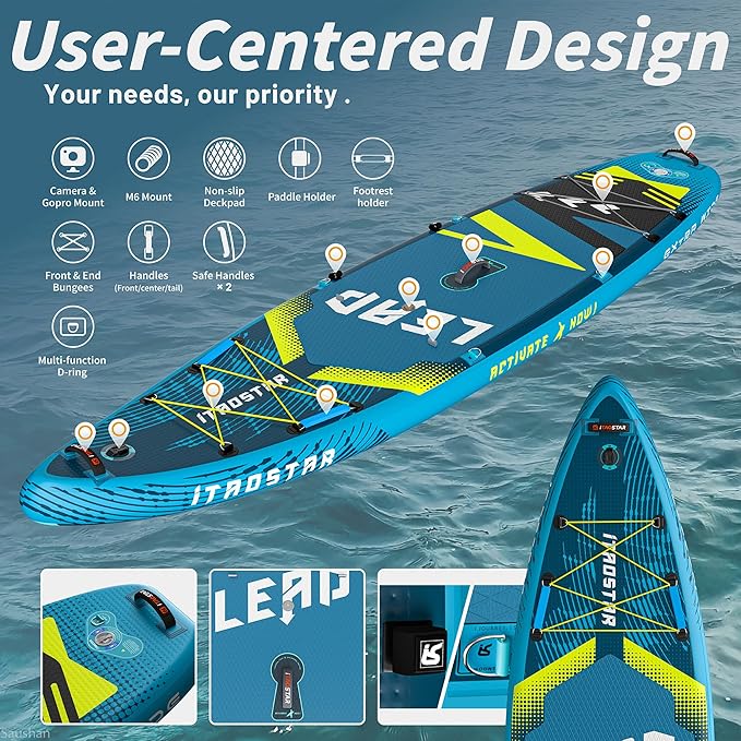 Lead 11‘ x 33" / 12’×35" Inflatable Stand Up Paddle Board - Premium SUP Board Kit - Ultra Stable Paddleboard for Adults & Youth - All Skill Levels - for Lakes, Oceans-StrideForce Fitness