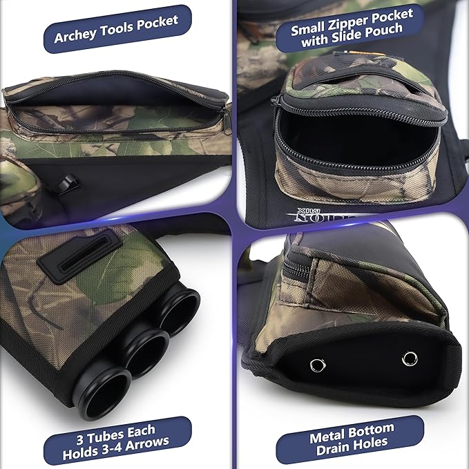 SUNYA Archery Hip Quiver for Arrows. Includes 3 Tubes Arrow Holder, Accessories Pockets and Waist Belt. Fit for Compound and Recurve Bow Practice.-StrideForce Fitness