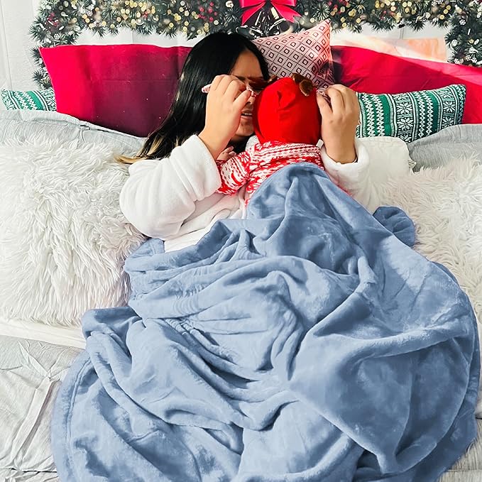 Bedsure Fleece Bed Blankets Queen Size Light Blue - Soft Lightweight Plush Fuzzy Cozy Luxury Blanket Microfiber, 90x90 inches-StrideForce Fitness