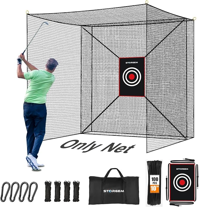 Storgem Golf Batting Cage Net with Extra Striking Net, Net Only, Heavy Duty Golf Hitting Practice Net, Backyard Batting Cage for Sports Training-StrideForce Fitness