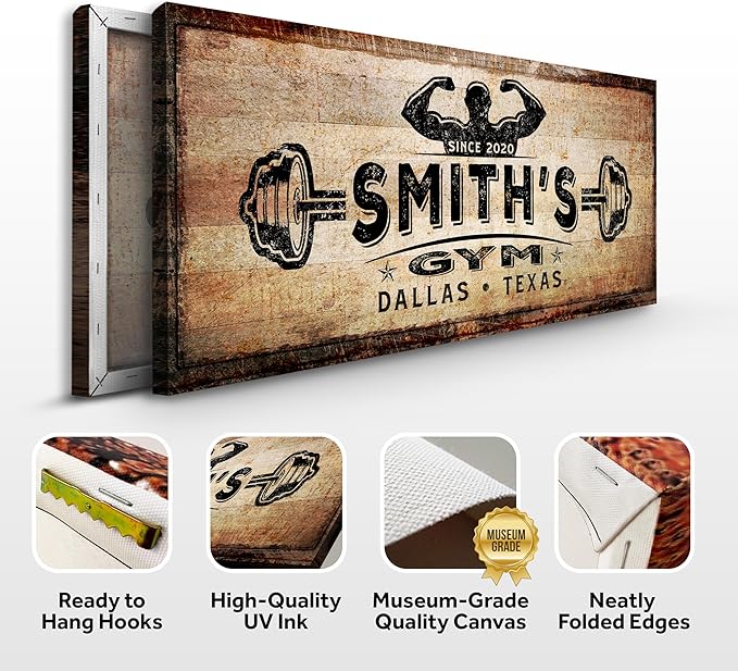 TAILORED CANVASES Personalized Gym Sign Wall Art Decor - Motivational Canvas for Home, Workout Room, Garage, Fitness Center - Inspirational Posters With Name on Rustic Copper, 60x30in-StrideForce Fitness