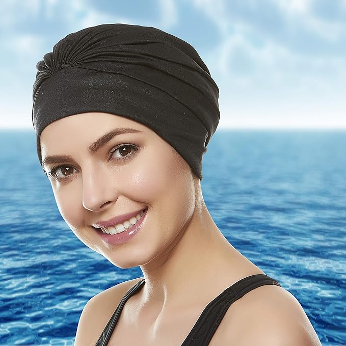 BEEMO Swim Caps for Women Swimming Turban Polyester Latex Lined Pleated for Ladies-StrideForce Fitness
