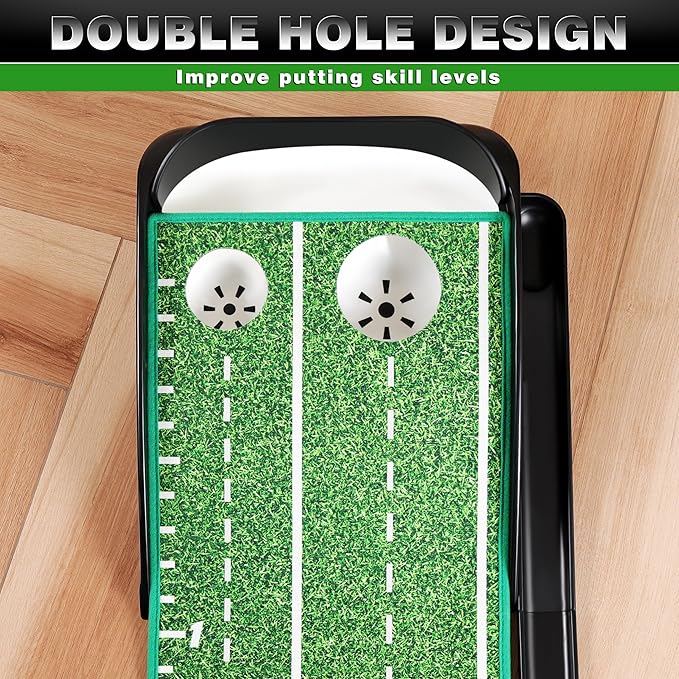 CHAMPKEY Dual-Hole Golf Putting Green Indoor with 3 Golf Putting Gates - Improves Putting Accuracy and Skill Levels Golf Putting Mat - Ideal for Indoor and Outdoor Training-StrideForce Fitness