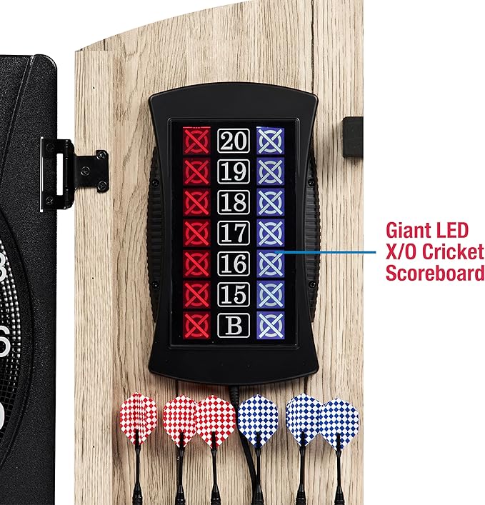 MD Sports Dartboard Cabinet Multiple Styles Electronic Dartboard With Digital X/O Cricket Scorekeeping and Dart Set, Perfect for Cricket Games-StrideForce Fitness