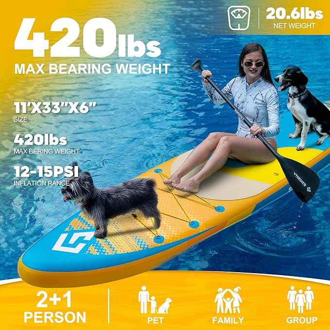 Starcity 11'*34"*6" Blow Up Paddle Board, Inflatable Paddle Board,Paddle Board,Spacious and Stable, Anti Slip and Easy to Operate, Large Size Suitable for Single Person/Family/Pet Use.-StrideForce Fitness