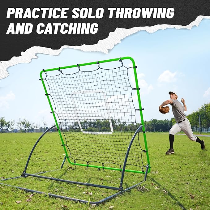 Heavy Duty Baseball Rebounder Net 4x4.5 FT Pitchback with 3 Adjustable Angles, Baseball and Softball Bounce Back Net for Ground, Line Drive, Fly Ball Return Settings Fielding Trainer-StrideForce Fitness