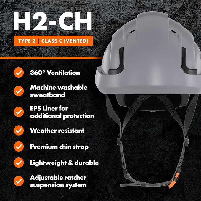 Defender Safety H2 Safety Helmet Hard Hat, Type 2 Class C and E, ANSI Z89.1 and EN 12492 Rated-StrideForce Fitness