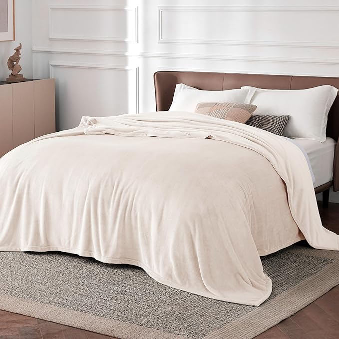Bedsure Fleece Blankets Queen Size Cream - Bed Blanket Soft Lightweight Plush Fuzzy Cozy Luxury Microfiber, 90x90 inches-StrideForce Fitness