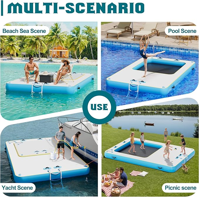 Specraft Inflatable Floating Dock, Non-Slip Air Dock Platform loating Island Raft with Rope Ladder for Pool Lake Beach Ocean-StrideForce Fitness