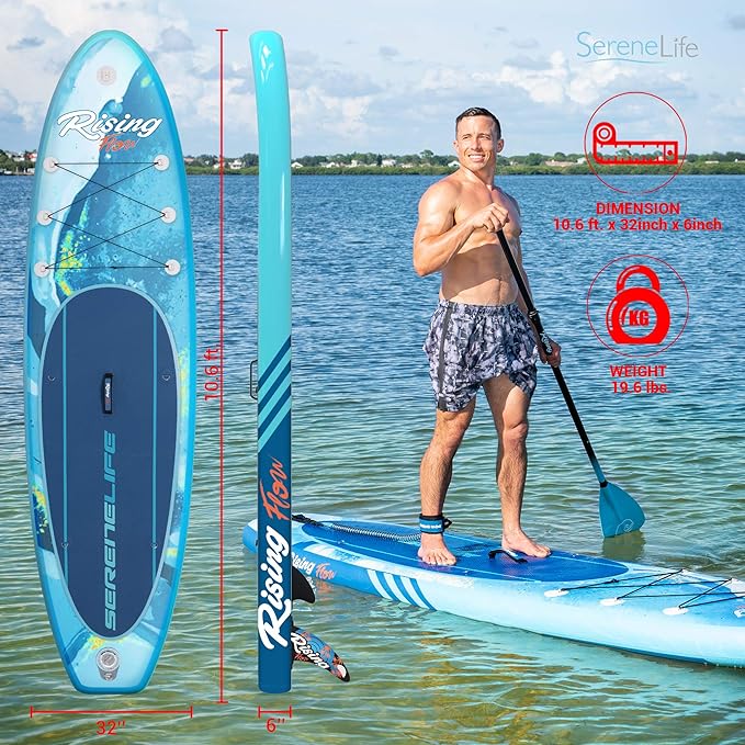 SereneLife Inflatable Stand Up Paddle Board with Premium SUP Accessories – Wide Stable Design with Non-Slip EVA Deck Pad for Adults and Youth of All Skill Levels-StrideForce Fitness