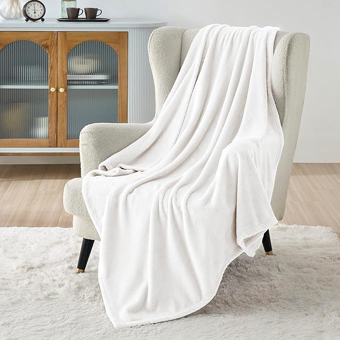 Bedsure Fleece Throw XL Blanket White - 300GSM Soft Lightweight Plush Cozy Blankets for Bed, Sofa, Couch, Travel, Camping, 50x70 inches-StrideForce Fitness