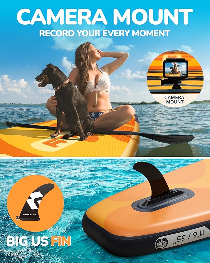 Bigfly 11'6×35" Super Wide Inflatable Stand Up Paddle Board, Ultra Stable Wide SUP for 2+1 People/Family/Big Size, 100L Backpack, All-Round Sup Board, US Big Fin-StrideForce Fitness