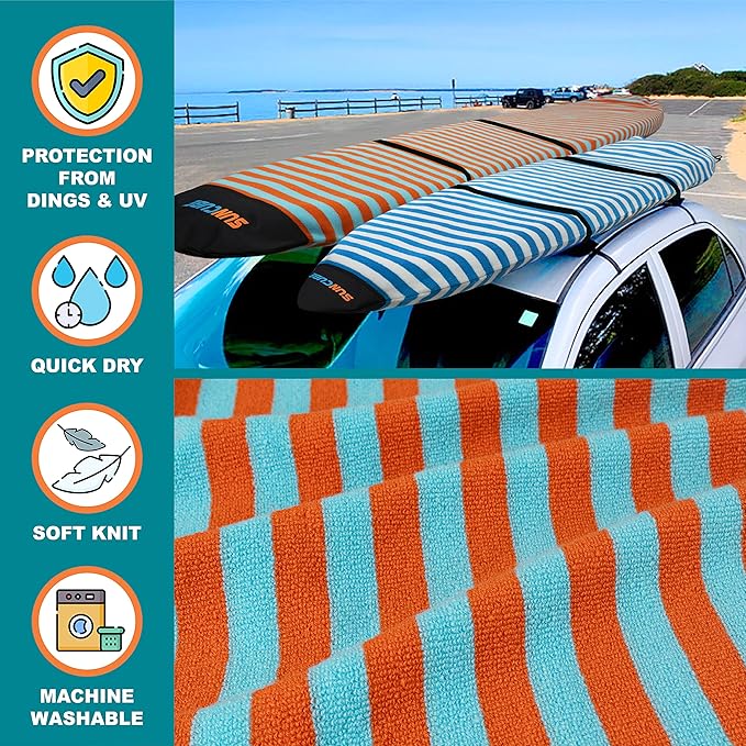 SUN CUBE Surfboard Sock Cover, Protective Surf Bag for Surfing Board, Light Stretchy Surfbag Sleeve for Longboard, Hybrid (8'6'', Black White)-StrideForce Fitness