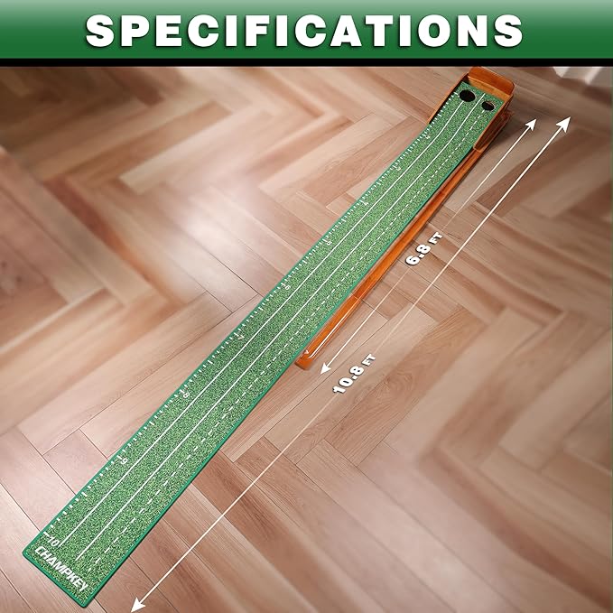 CHAMPKEY Premium Wooden Golf Mat with 3 Putting Gates - Realistic Putting Surface Simulates Green - Improve Accuracy-StrideForce Fitness