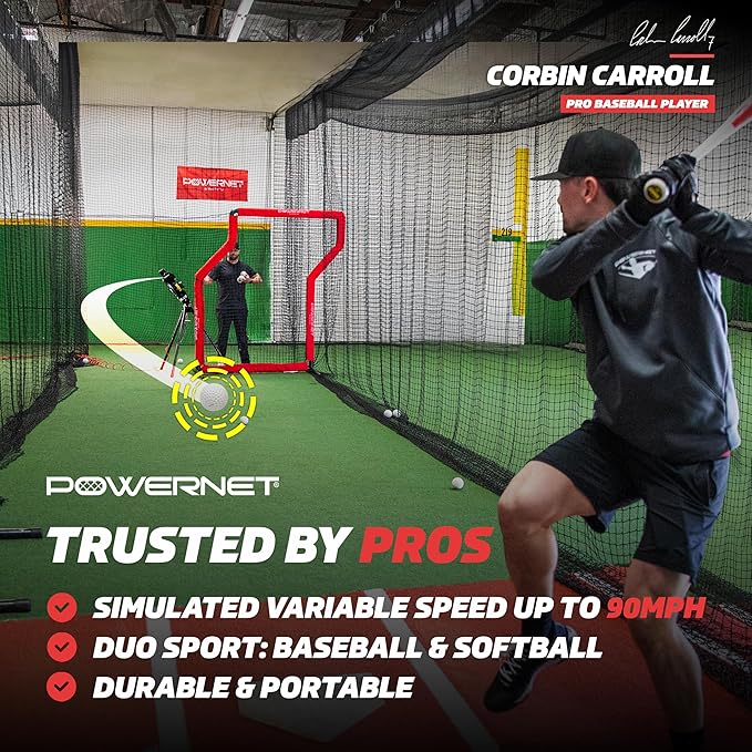 PowerNet Launch F-lite Softball & Baseball Pitching Machine, Dimpled Practice Balls, Bucket of Baseballs, Coaching Bucket Bundle for Pitching Machine, Baseball Training Equipment-StrideForce Fitness
