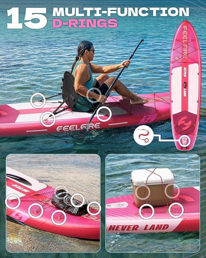 Feelfire11'x34” Extra Wide Inflatable Paddleboard, Stand-up Paddle Board for Adults, 420lb Capacity for Yoga/Fishing/Family, EVA Deck, US Fin, High-Pressure Pump, Storage Backpack, Safety Leash-StrideForce Fitness