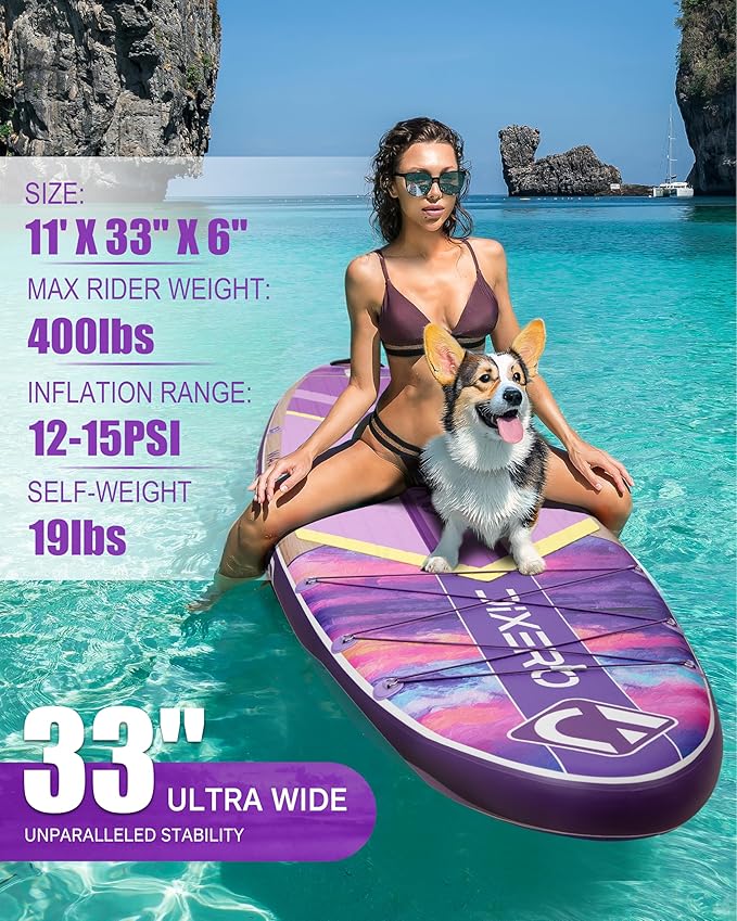 Inflatable Stand Up Paddle Board with SUP Accessories, Anti-Slip EVA Deck, 11'*33" Inflatable Paddle Boards for Adults & Youth of All Skill Levels-StrideForce Fitness