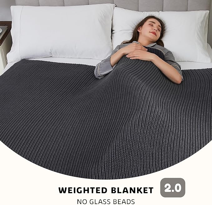 L'AGRATY Knitted Weighted Blanket - 50"x60" 10lbs Cooling Chunky Knit Heavy Blanket for Adults Braided Crochet Throw Thick Cable Yarn Knit Decorative No Beads Evenly Weighted Machine Washable-StrideForce Fitness