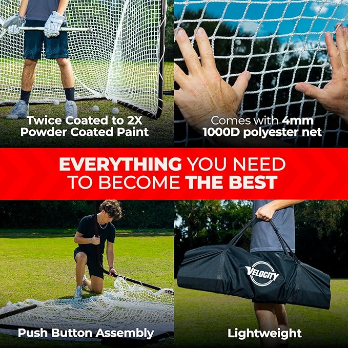 Velocity - Lacrosse Goal - Portable Steel Frame with Black Net, Perfect for Youth and Adult Training, Backyard Design-StrideForce Fitness