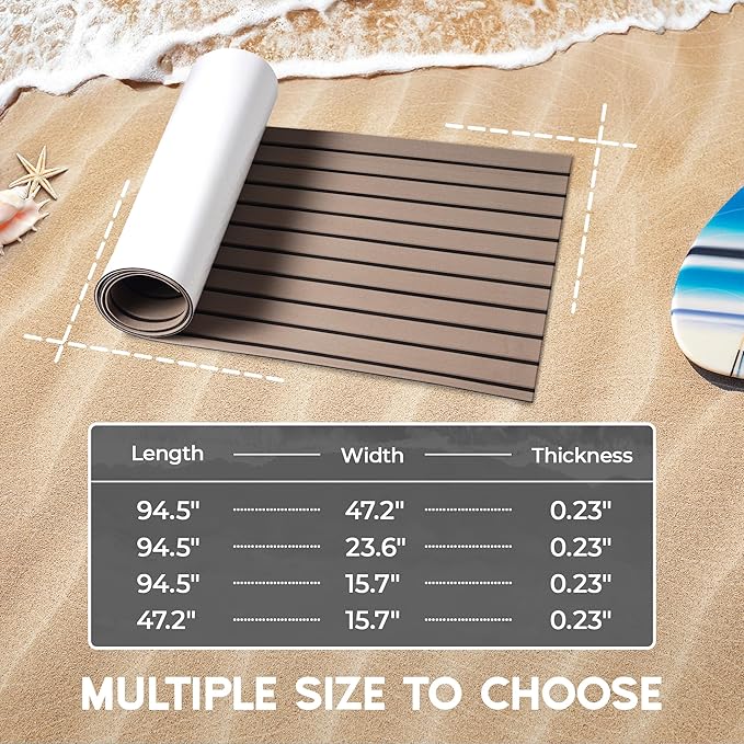FOCEAN Boat Flooring EVA Foam Boat Decking Faux Teak Marine Flooring Boat Mat Boat Carpet Sheet for Motorboat RV Yacht Kayak Surfboard, 94.5"x 47.2"/35.4"/23.6"/15.7"-StrideForce Fitness