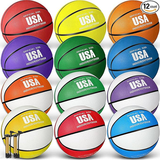 HyDren 12 Pcs Basketballs Bulk with Pump Donation Supplies Size 5/6/7 Deflated Basketball for Outside Sport Operation Machine Stitched Ball-StrideForce Fitness