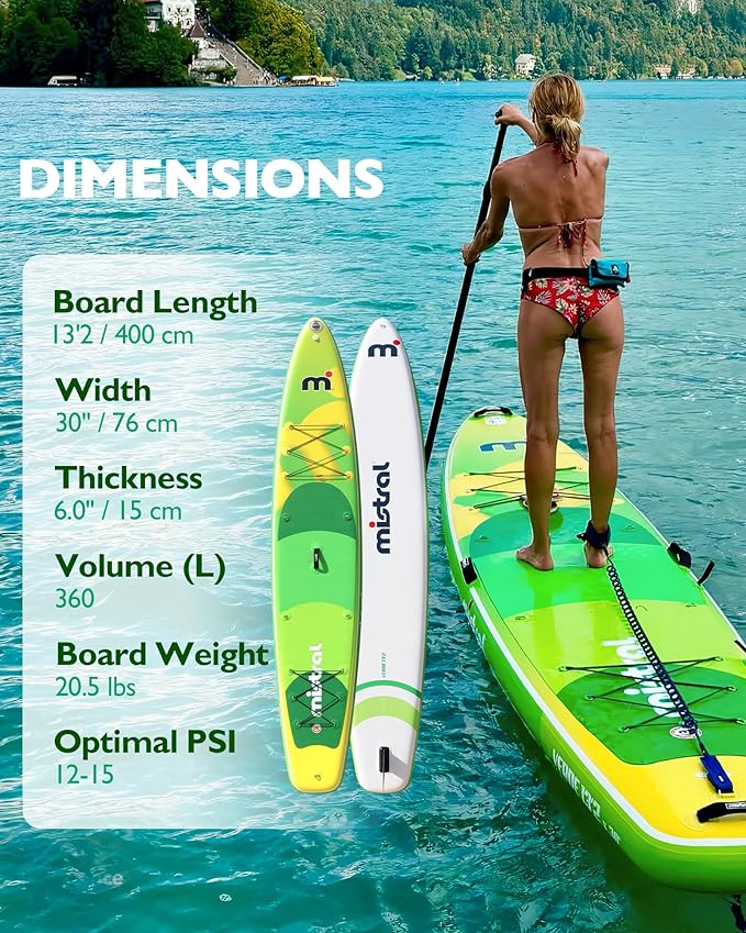 Mistral Stand Up Inflatable Paddle Board Racing & Touring Board 13'2"/ 14' Race Board, Backpack with Wheels, Durable ISUP for Youth & Adult, w/Premium SUP Accessories-StrideForce Fitness