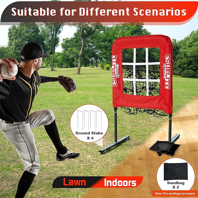9 Hole Pitching Net with Strike Zone, Baseball Pitching Target, Softball Pitching Net, Portable Pitcher Training Equipment Height Adjustable-StrideForce Fitness