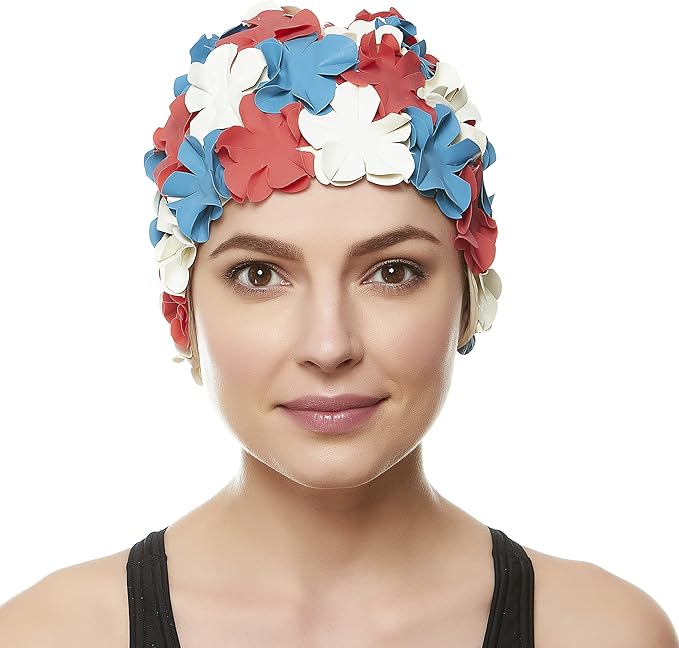 BEEMO Floral Petal Ladies Bathing Swim Cap Women Retro Swim Hat Long/Short Hair-StrideForce Fitness