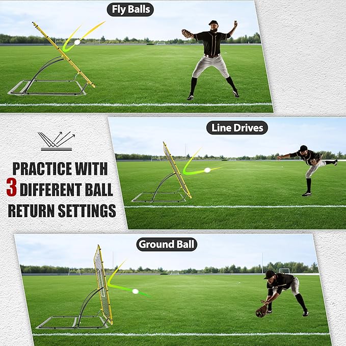 Heavy Duty Baseball Rebounder Net 4x4.5 FT Pitchback with 3 Adjustable Angles, Baseball and Softball Bounce Back Net for Ground, Line Drive, Fly Ball Return Settings Fielding Trainer-StrideForce Fitness