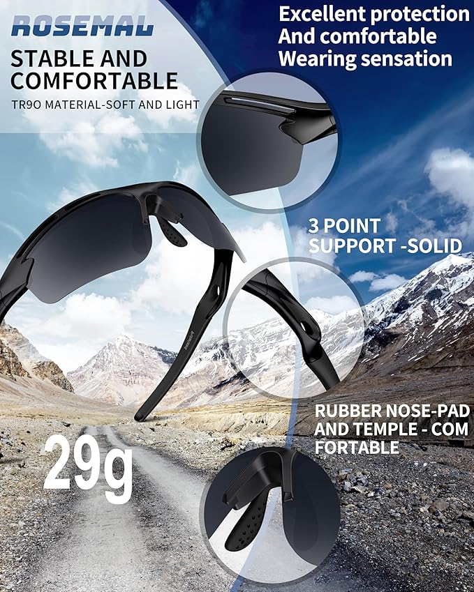 Polarized Sports Sunglasses for Men Women,UV400 Protection Sunglass for Running Cycling Fishing Hiking TR90-StrideForce Fitness