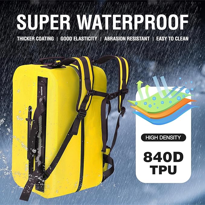 50L Waterproof Dry Duffle Bag Dry Backpack 840D TPU Heavy Duty Dry Bag,Rubber Airtight Zipper, for Kayaking,Boating,Motorcycling,Camping,Rafting,Surfing, Swimming,Fishing,Yellow-StrideForce Fitness