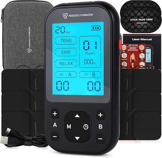 TENS Unit Muscle Stimulator Pro for Back Pain Relief, Shoulder Recovery and Physical Therapy, Electronic EMS Massager Machine with PMS Pulse for Effective Shock Therapy, Black-StrideForce Fitness