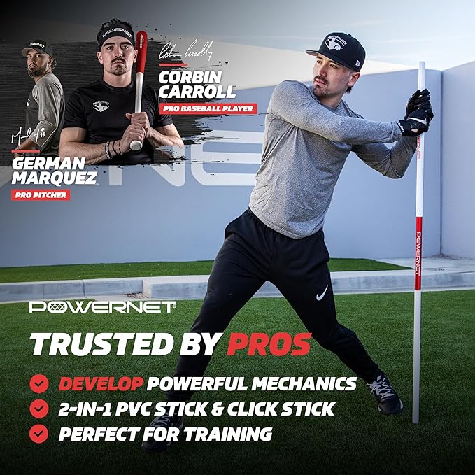 PowerNet Combo PVC/Click Stick Softball & Baseball Swing Trainer, Interchangeable Baseball Hitting Trainer, PVC Training Bat for Drills, Bat Speed Training Equipment-StrideForce Fitness